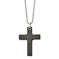 Stainless Steel Polished Solid Black Carbon Fiber Cross 22in Necklace, 22 x 34.4 mm