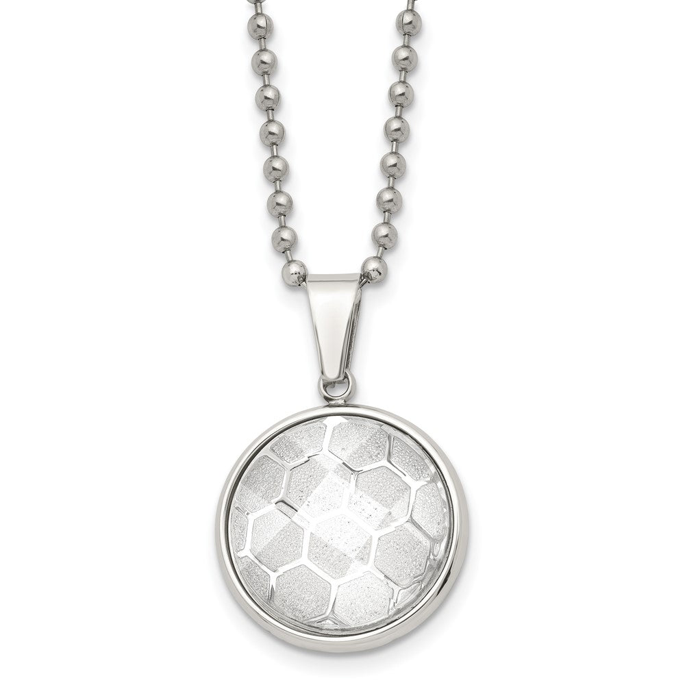 Chisel Stainless Steel Polished with Acrylic Soccer Ball Pendant on a 22 inch Ball Chain Necklace, 22 x 22.81 mm