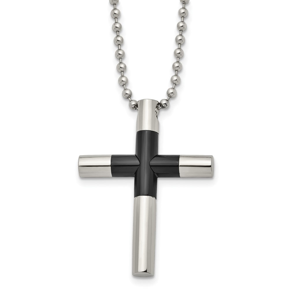 Stainless Steel Polished Black IP-plated Cross 22in Necklace, 22 x 32.24 mm