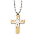 Chisel Stainless Steel Brushed and Polished Yellow IP-plated Cross Pendant on a 22 inch Ball Chain Necklace, 22 x 26.39 mm