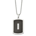 Stainless Steel 22in Polished w/CZ & Black Carbon Fiber Inlay Necklace, 22 x 29.92 mm