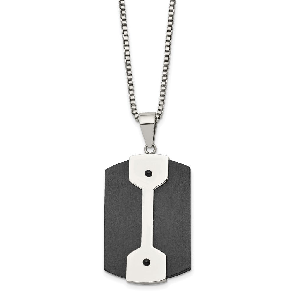 Stainless Steel 22in Brushed & Polished Black IP-plated Dog Tag Necklace, 22 x 29.82 mm