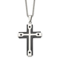 Chisel Stainless Steel Brushed and Polished Black IP-plated Cross Pendant on a 22 inch Box Chain Necklace, 22 x 35.39 mm