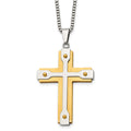 Chisel Stainless Steel Brushed and Polished Yellow IP-plated Cross Pendant on a 22 inch Box Chain Necklace, 22 x 35.36 mm