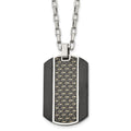 Stainless Steel Brushed & Polished Black IP Carbon Fiber Inlay Necklace, 24 x 25.21 mm