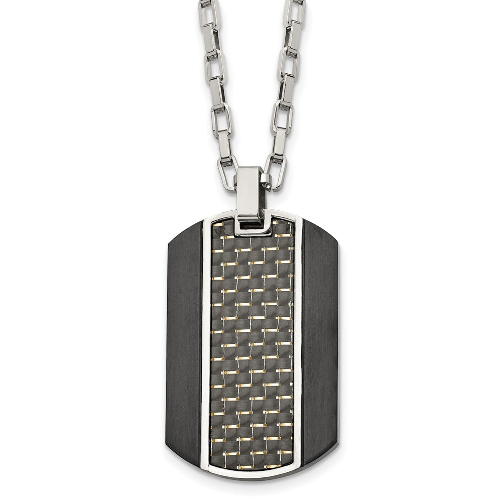 Stainless Steel Brushed & Polished Black IP Carbon Fiber Inlay Necklace, 24 x 25.21 mm
