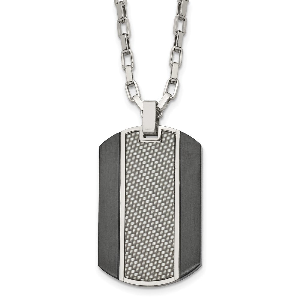 Stainless Steel Brushed & Polished Black IP Grey CarbonFiber Inlay Necklace, 24 x 25.22 mm