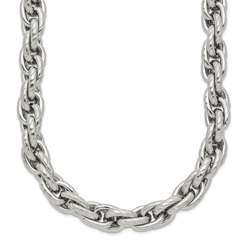 Chisel Stainless Steel Polished and Textured 24 inch Fancy Rope Chain, 24 x 7.5 mm