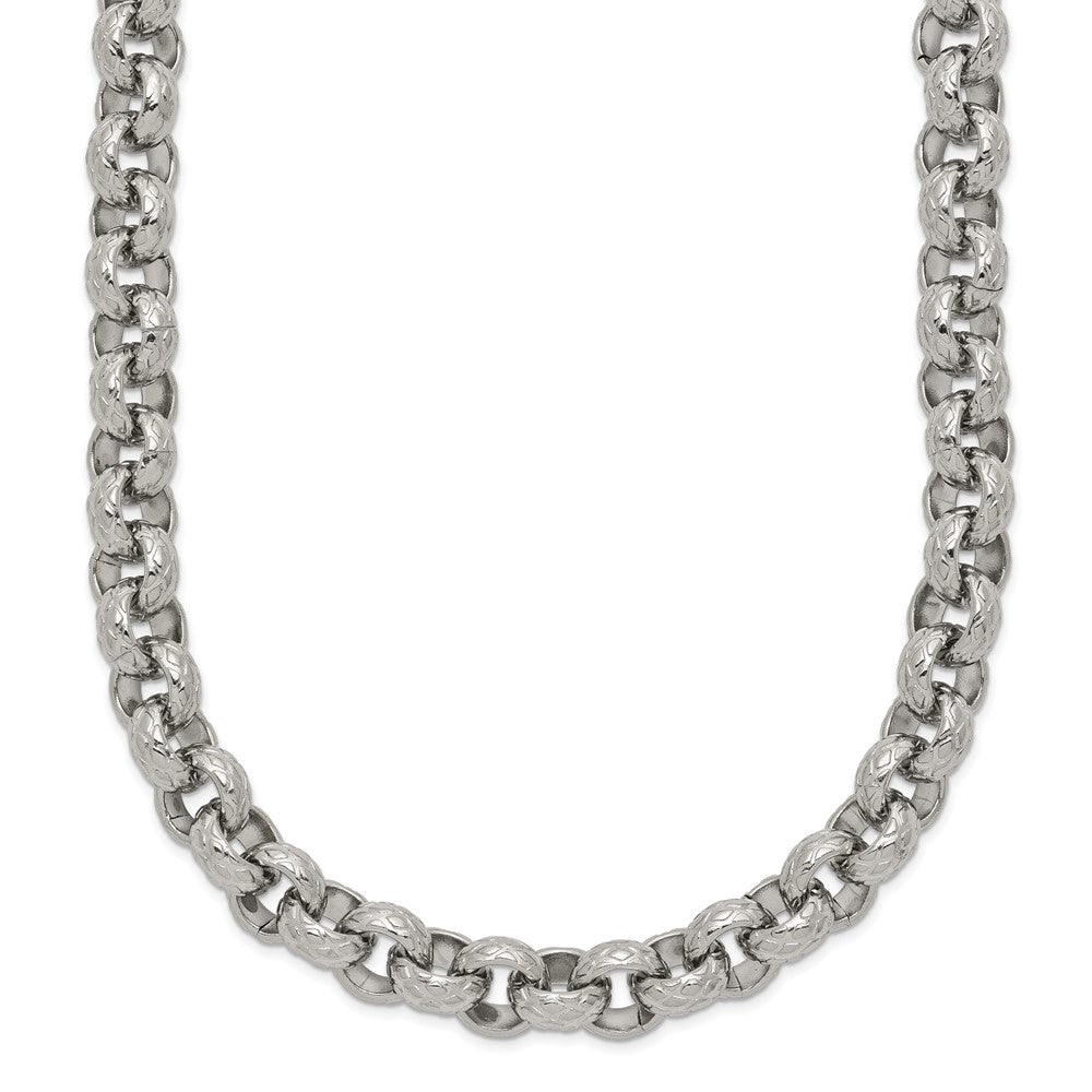 Chisel Stainless Steel Polished and Textured 24 inch Link Necklace, 24 x 7 mm