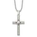Stainless Steel Polished and Textured with Black Enamel Cross 24 Inch Necklace, 24 x 21.37 mm