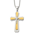 Chisel Stainless Steel Polished Yellow IP-plated Cross Pendant on a 22 inch Ball Chain Necklace, 22 x 34.9 mm