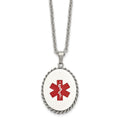 Chisel Stainless Steel Polished with Red Enamel Oval Medical ID Pendant on a 20 inch Cable Chain Necklace, 20 x 34.67 mm