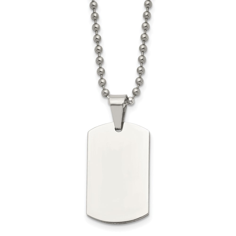Chisel Stainless Steel Brushed and Polished 2mm Reversible Dog Tag on a 24 inch Ball Chain Necklace, 24 x 17.82 mm
