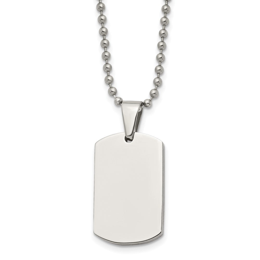 Chisel Stainless Steel Brushed and Polished 4mm Reversible Dog Tag on a 24 inch Ball Chain Necklace, 24 x 17.88 mm