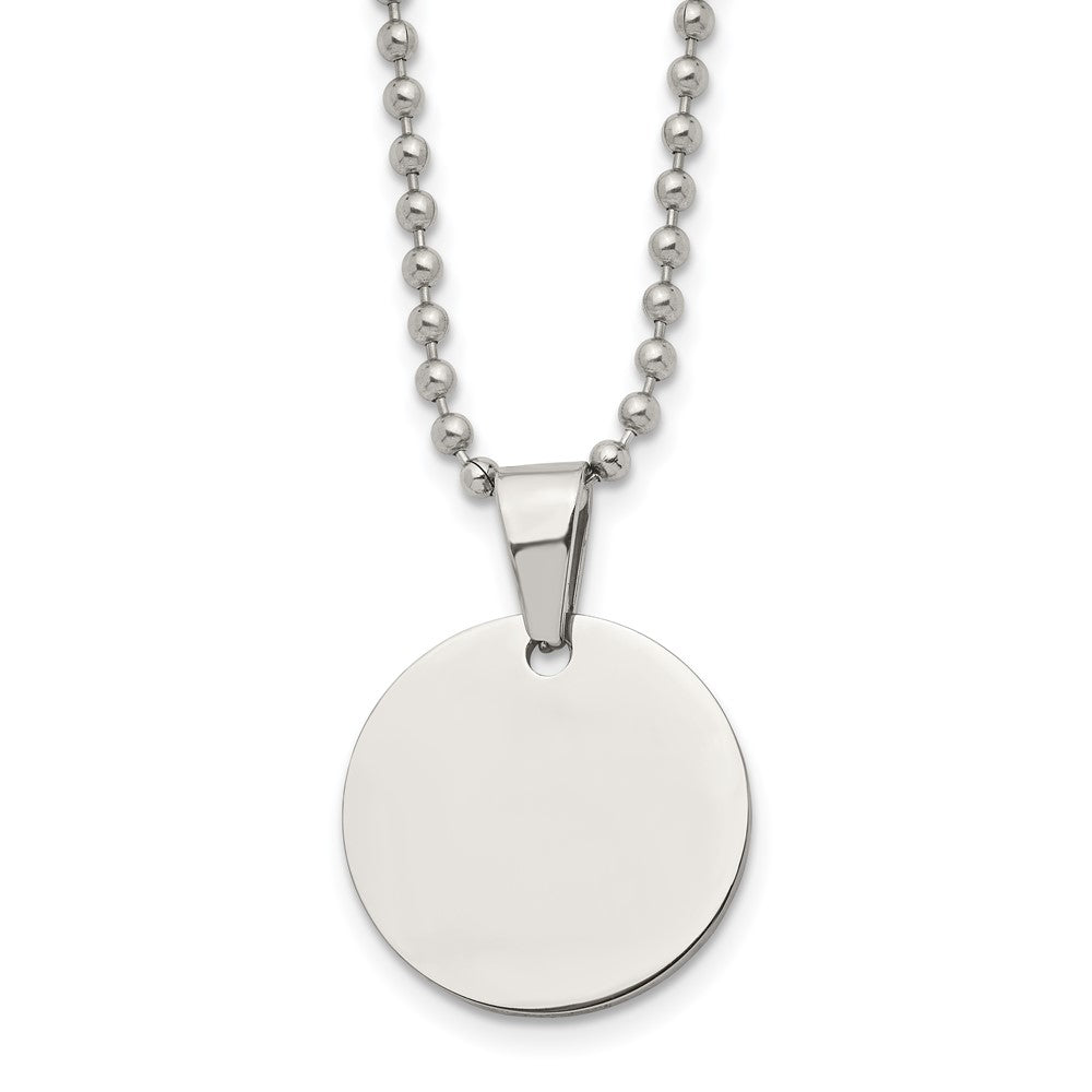 Chisel Stainless Steel Brushed and Polished Reversible Round 2mm Dog Tag on a 24 inch Ball Chain Necklace, 24 x 22.16 mm