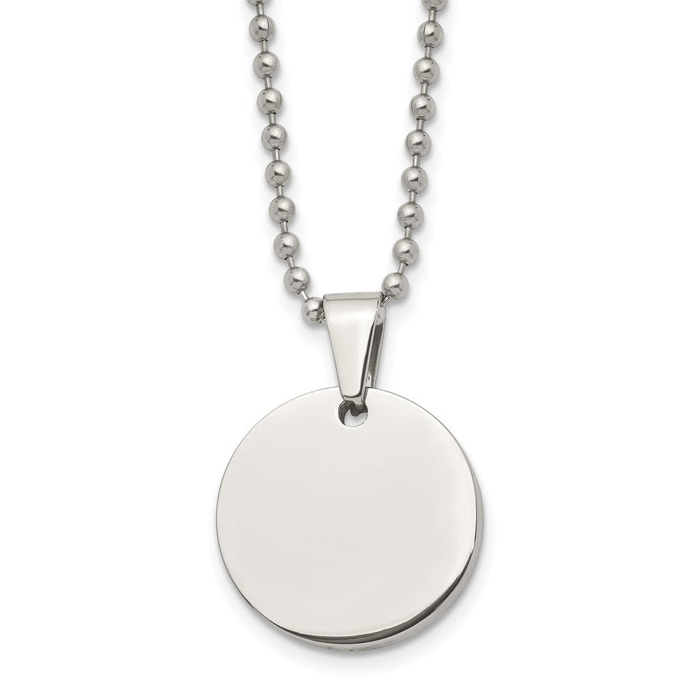 Chisel Stainless Steel Brushed and Polished Reversible Round 4mm Dog Tag on a 24 inch Ball Chain Necklace, 24 x 22.15 mm