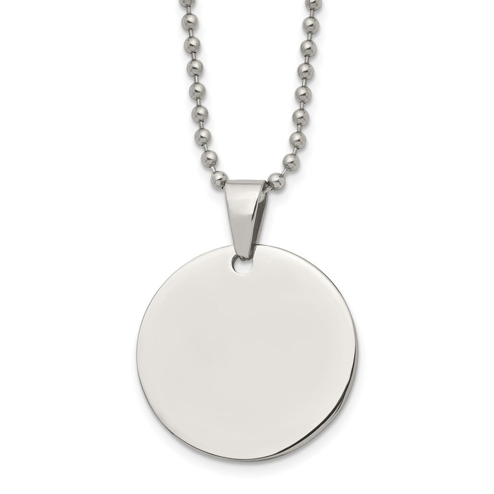 Chisel Stainless Steel Brushed and Polished Reversible Round 2mm Dog Tag on a 24 inch Ball Chain Necklace, 24 x 28.51 mm