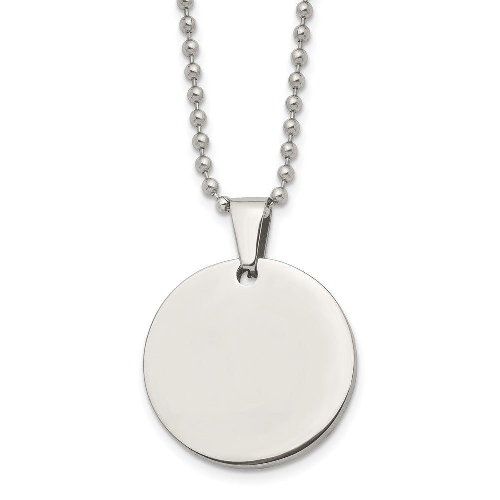 Chisel Stainless Steel Brushed and Polished Reversible Round 4mm Dog Tag on a 24 inch Ball Chain Necklace, 24 x 28.5 mm
