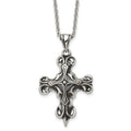 Stainless Steel Antiqued and Polished w/Black Glass Cross 22in Necklace, 22 x 28.81 mm