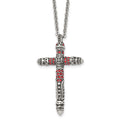 Stainless Steel Antiqued and Polished w/Red Crystal Cross 22in Necklace, 22 x 28.23 mm