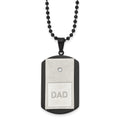 Chisel Stainless Steel Brushed and Polished Black IP-plated with CZ DAD Dog Tag on a 22 inch Ball Chain Necklace, 22 x 25.81 mm