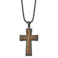 Stainless Steel Brushed GunMetal IP-plated w/Wood Inlay Cross Necklace, 24 x 30.3 mm
