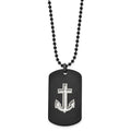 Chisel Stainless Steel Polished Black IP-plated Anchor Dog Tag on a 22 inch Ball Chain Necklace, 22 x 25.9 mm
