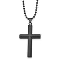 Chisel Stainless Steel Brushed and Polished Black IP-plated Cross Pendant on a 24 inch Ball Chain Necklace, 24 x 28.97 mm