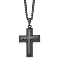 Chisel Stainless Steel Polished Black IP-plated with Blue Carbon Fiber Inlay Cross Pendant on a 24 inch Curb Chain Necklace, 24 x 27.86 mm
