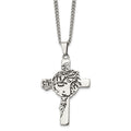 Chisel Stainless Steel Antiqued and Polished Jesus Face Cross Pendant on a 24 inch Curb Chain Necklace, 24 x 36.54 mm