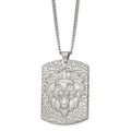 Stainless Steel Matte Finish Lion Head Large Dog Tag 24 inch Necklace, 24 x 38.41 mm