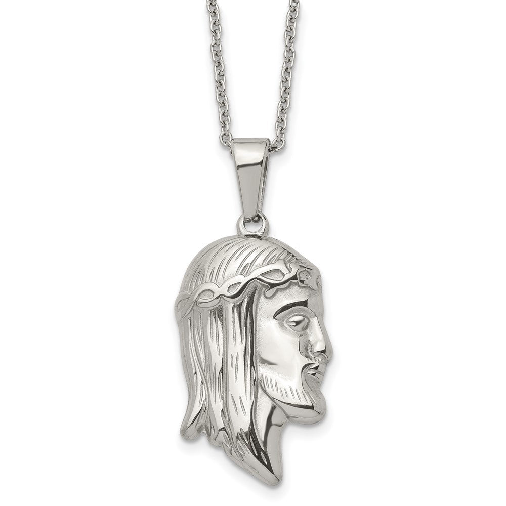 Chisel Stainless Steel Polished Jesus Silhouette Pendant on a 22 inch Cable Chain Necklace, 22 x 25.28 mm