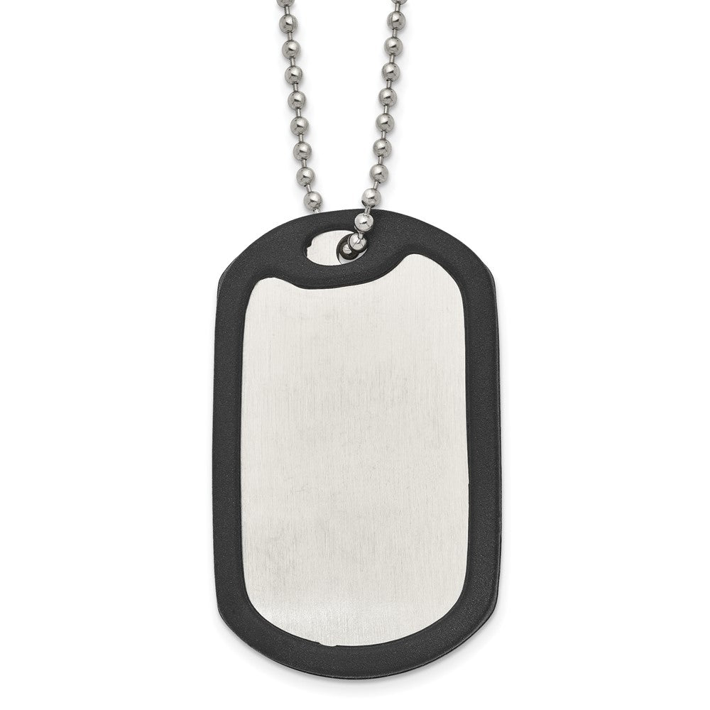 Chisel Stainless Steel Brushedand Polished Dog Tag with Removeable Black Rubber on a 24 inch Ball Chain Necklace, 24 x 29.2 mm