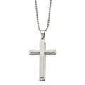 Chisel Stainless Steel Brushed and Polished Layered Cross Pendant on a 22 inch Ball Chain Necklace, 22 x 31.31 mm