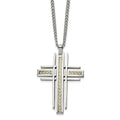 Chisel Stainless Steel Polished with Grey Carbon Fiber Inlay Cross Pendant on a 24 inch Curb Chain Necklace, 24 x 36.8 mm
