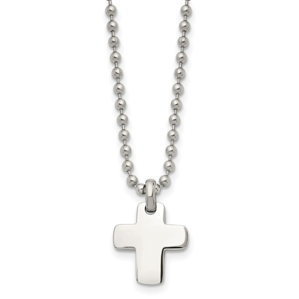 Chisel Stainless Steel Polished Cross Pendant on a 20 inch Ball Chain Necklace, 20 x 15.19 mm