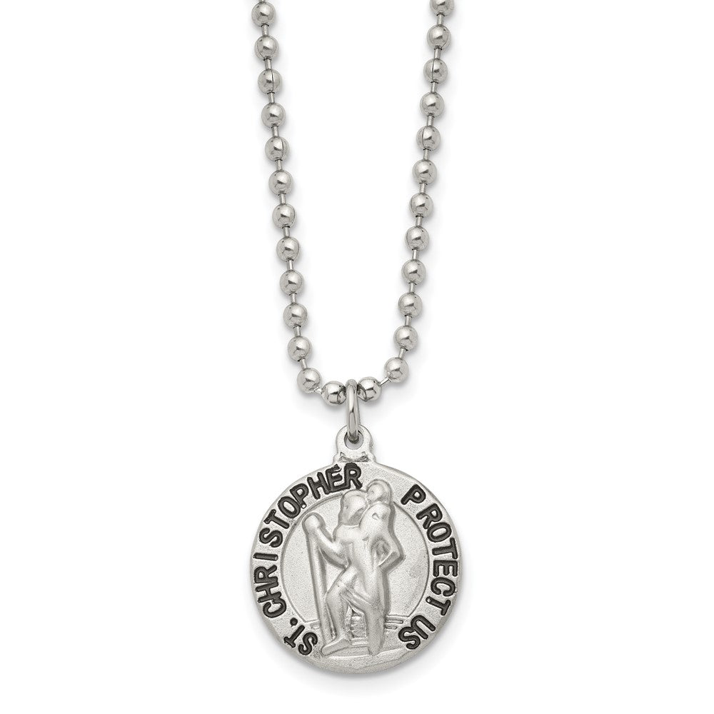 Chisel Stainless Steel Brushed and Enameled St. Christopher Medal on a 22 inch Ball Chain Necklace, 22 x 19.97 mm