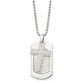 Chisel Stainless Steel Polished and Textured 2 Piece Cross Dog Tag on a 24 inch Ball Chain Necklace, 24 x 25.05 mm