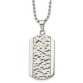 Chisel Stainless Steel Polished and Hammered with CZ Dog Tag on a 22 inch Ball Chain Necklace, 22 x 21.91 mm