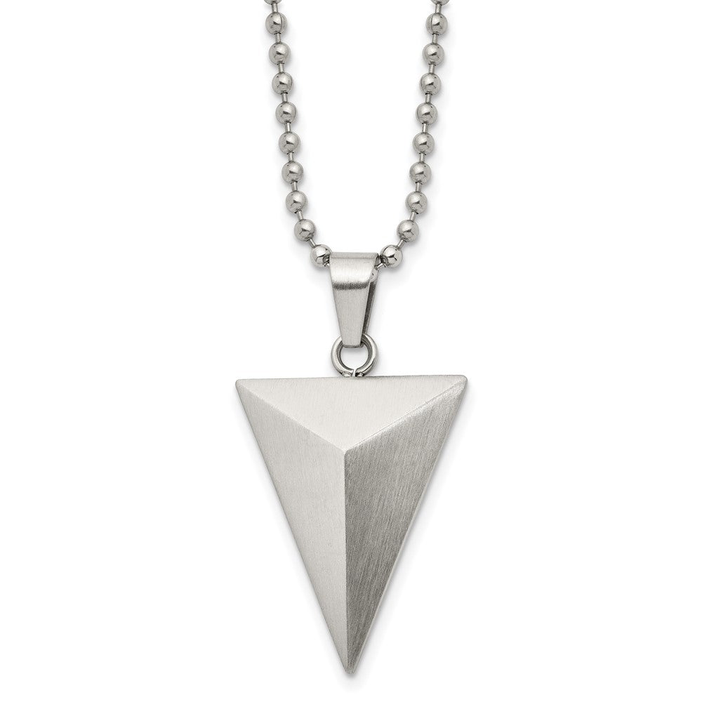 Chisel Stainless Steel Brushed Triangle Pendant on a 22 inch Ball Chain Necklace, 22 x 24.45 mm
