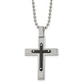 Stainless Steel Polished and Textured Black IP-plated Cross 22in Necklace, 22 x 30.25 mm