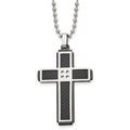 Stainless Steel Polished Black IP-plated Solid Carbon Fiber Cross Necklace, 22 x 31.61 mm