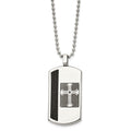Chisel Stainless Steel Brushed and Polished Black IP-plated Cable Inlay Cross Dog Tag on a 22 inch Ball Chain Necklace, 22 x 24.71 mm
