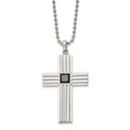 Chisel Stainless Steel Brushed and Polished with Square Black CZ Cross Pendant on a 24 inch Ball Chain Necklace, 24 x 32.79 mm