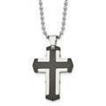 Stainless Steel Polished Solid Black Carbon Fiber Cross 22in Necklace, 22 x 26.88 mm