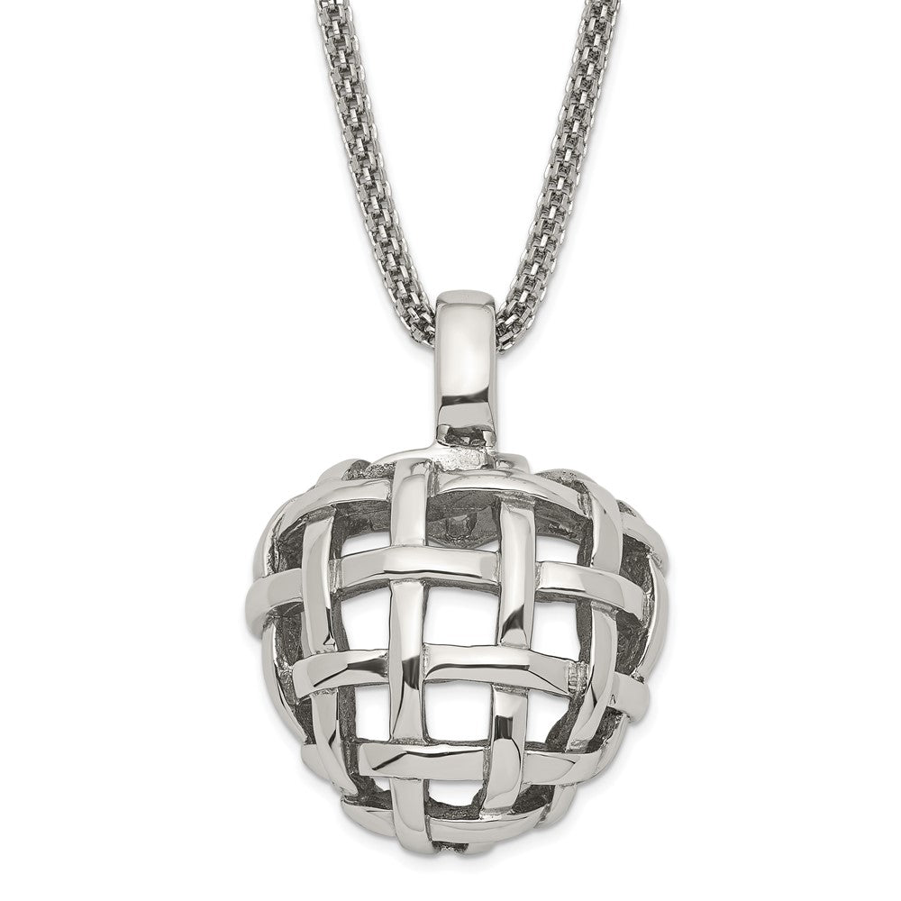 Stainless Steel Woven Heart Necklace, 18 mm