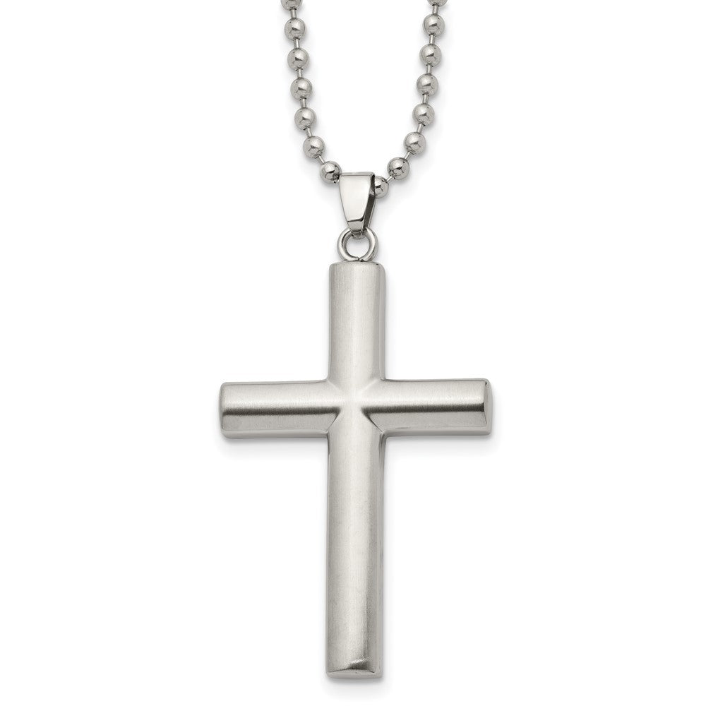 Chisel Stainless Steel Brushed and Polished Cross Pendant on a 22 inch Ball Chain Necklace, 22 x 28.91 mm