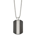 Stainless Steel 22in Polished Black Solid Carbon Fiber & Textured Dog Tag, 22 x 25.16 mm