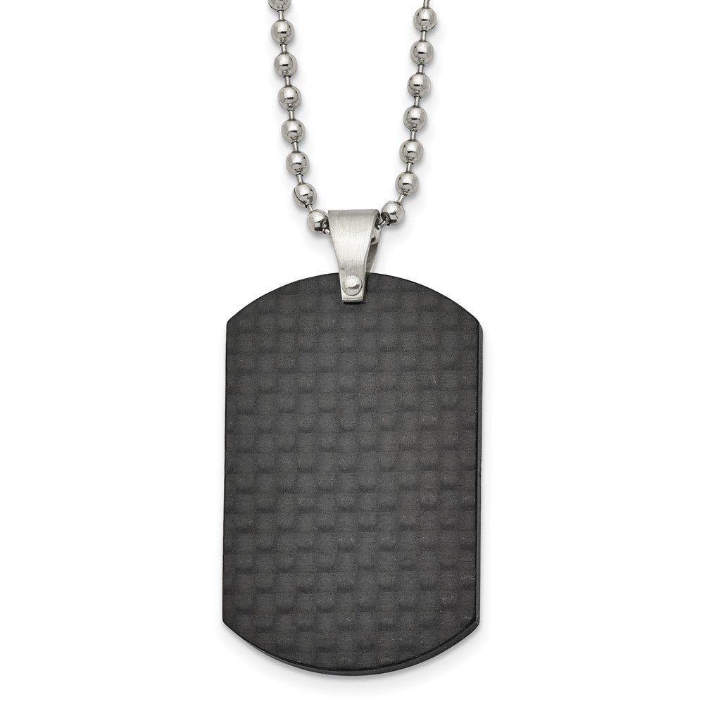 Chisel Stainless Steel Brushed Black Solid Carbon Fiber Dog Tag on a 22 inch Ball Chain Necklace, 22 x 25.16 mm