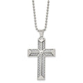 Chisel Stainless Steel Polished with Grey Carbon Fiber Inlay Cross Pendant on a 24 inch Ball Chain Necklace, 24 x 32.07 mm